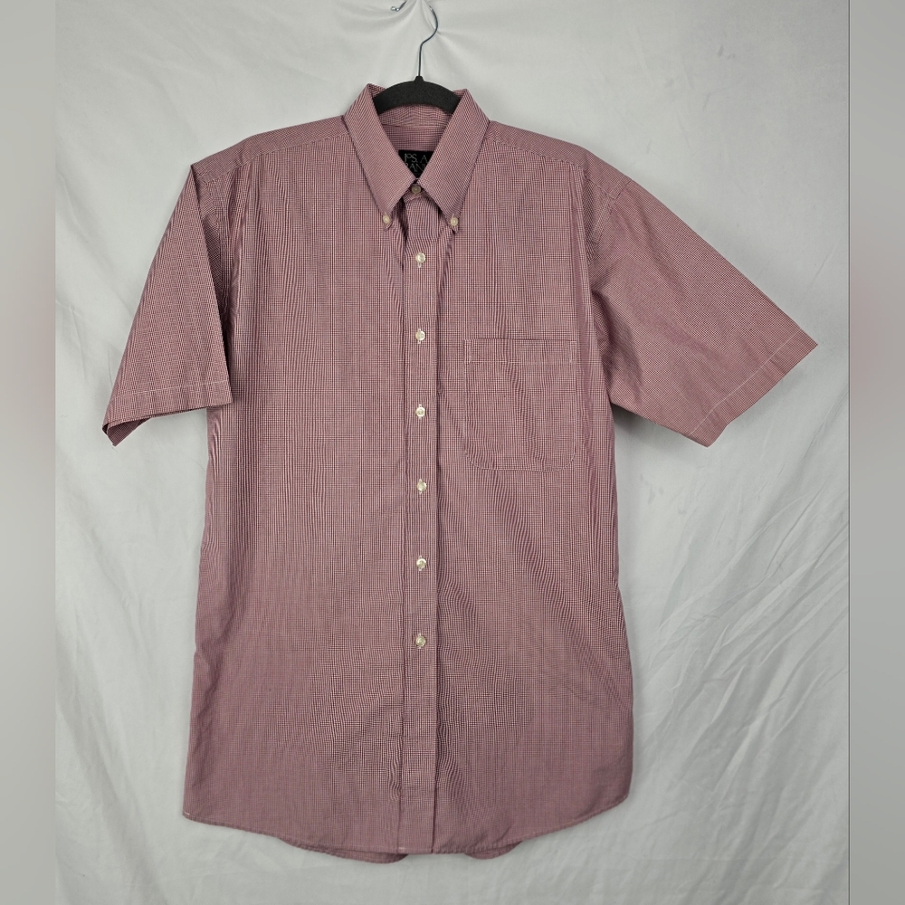 Jos. A. Bank Traveler's Collection Red Gingham Button-Up Preppy Men's Shirt sz M